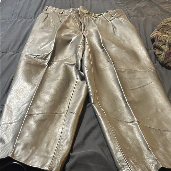 Olive Green Leather Jacket and Pants Set - Picture 9 of 10